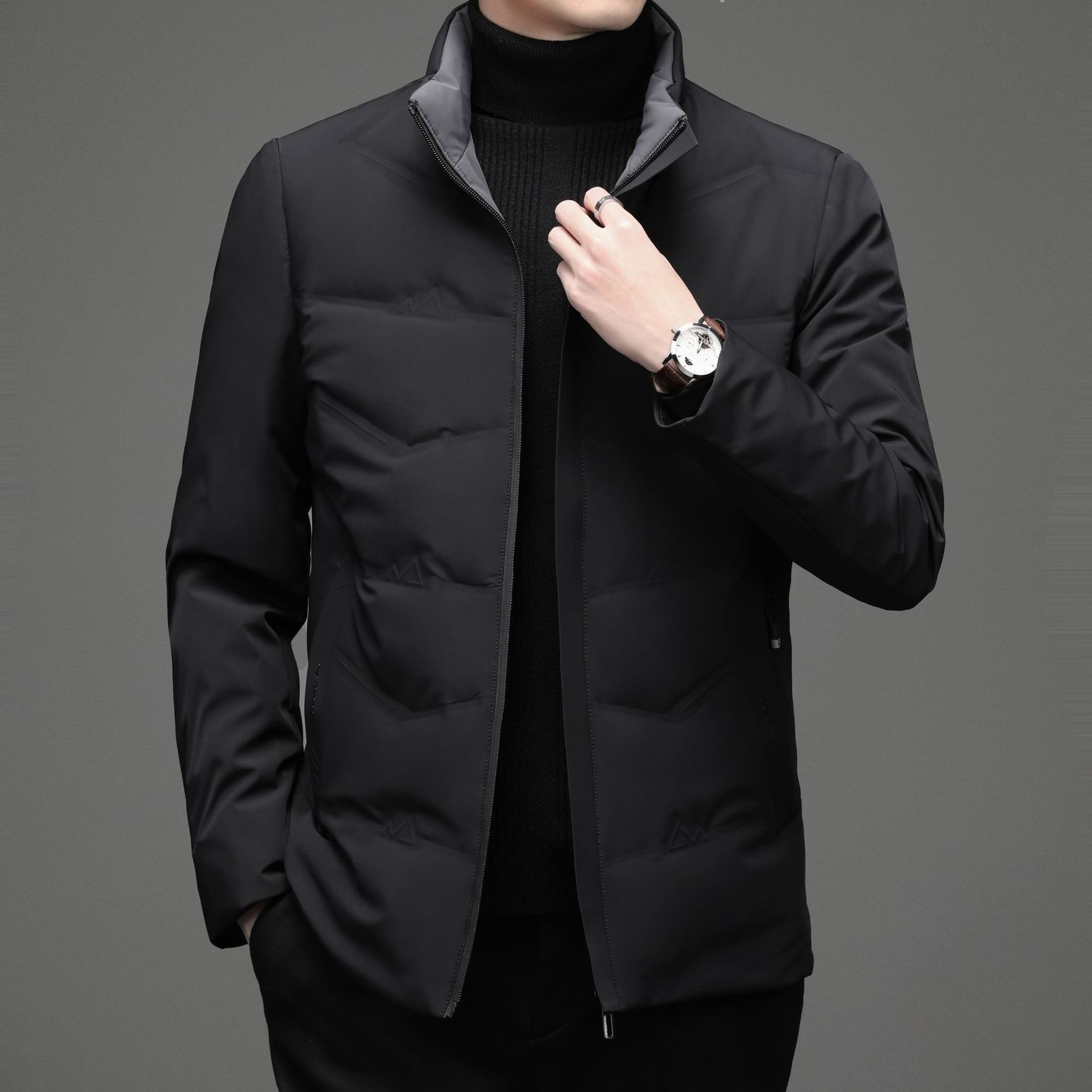 boy 2025 Winter New Casual Color Stand Collar White Duck Warm Down Middle-aged Men's Jacket_voghion.com
