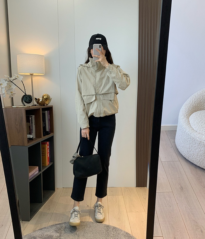 Women's Clothing Lu+ Lightweight Slimming Windproof Outdoor Long Sleeve Casual Sports Hooded Workwear Trench Coat Short Jacket_voghion.com