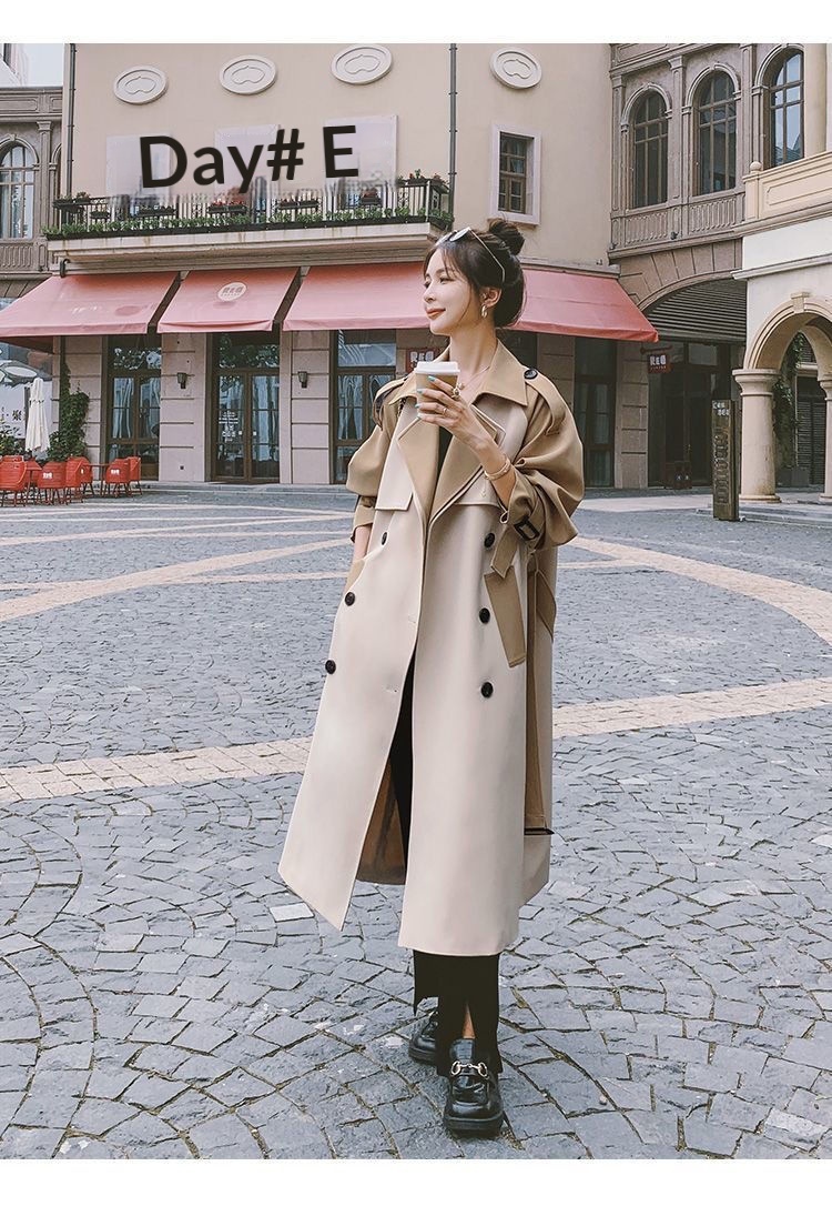 Modischer, eleganter Trenchcoat für Damen, mittellang, Herbst 2022, neuer Stil, Farbblock-Design, Overknee-Schnitt_voghion.com