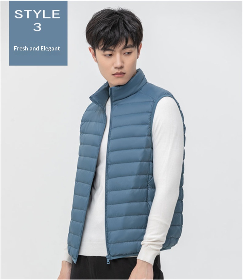 Leichte Herren-Daunenjacke für Herbst und Winter, kurz geschnitten, mit Stehkragen, ultraleicht, lässig und ultraleicht._voghion.com