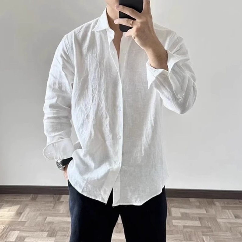 ForMen European And American Style Cotton Wrinkled For Men, Loose Breathable Long Sleeve Sun Protection Casual Versatile Solid_voghion.com