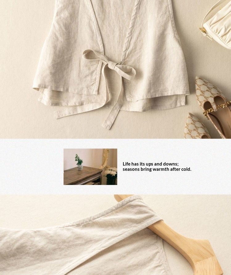 Women's Vintage Artistic British Style Sleeveless Linen V-neck Blazer Vest For Women 2025 Summer New Fashionable Jacket Top_voghion.com