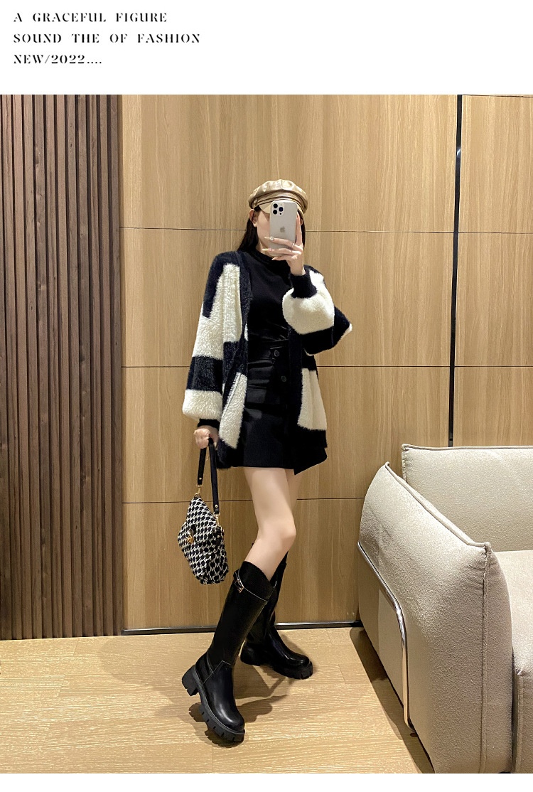 Bottes d'équitation mi-mollet polyvalentes ShoeGlobe, en cuir véritable à semelle épaisse, rehaussantes et élastiques, pour l'automne et l'hiver._voghion.com