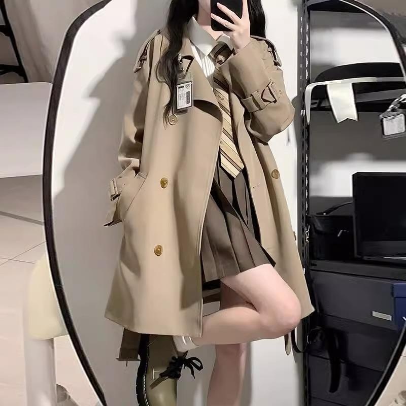2024 Spring And Autumn New Korean High-End Black British Style Mid-Length Short Coat Jacket For Petite Women Trench_voghion.com
