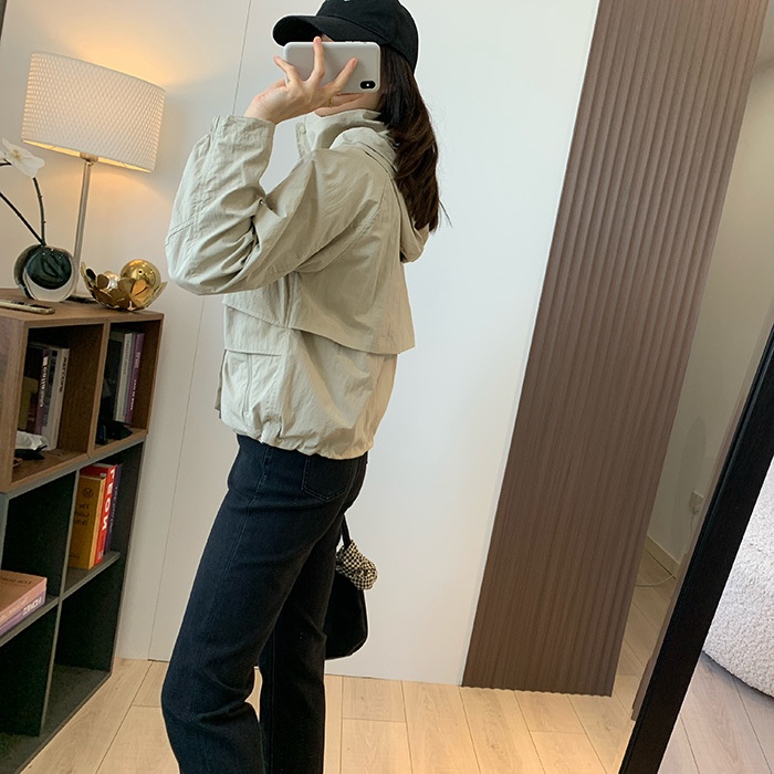 Women's Clothing Lu+ Lightweight Slimming Windproof Outdoor Long Sleeve Casual Sports Hooded Workwear Trench Coat Short Jacket_voghion.com