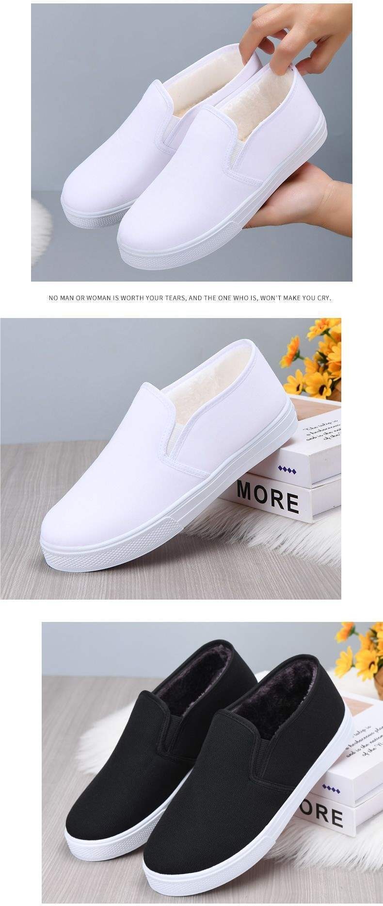 ShoeGlobe White Nurse Old North Arbeitsschuhe für Damen, flach, rutschfest, fleecegefüttert, Baumwolle, niedrig geschnitten, Gesundheitsschuhe_voghion.com