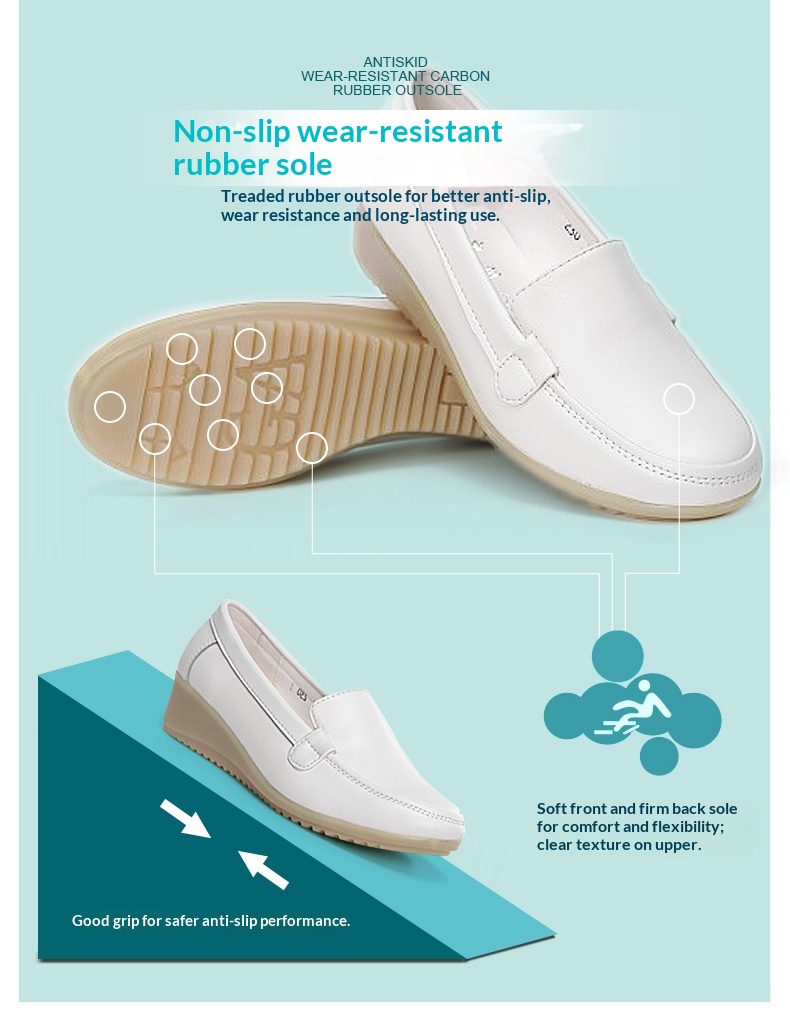 ShoeGlobe Nurse Weiße Damen-Schuhe mit Luftpolsterung, weich, bequem, atmungsaktiv, rutschfest, dicke Sohle, versteckter Keilsohle, ideal für Frühling und Sommer_voghion.com