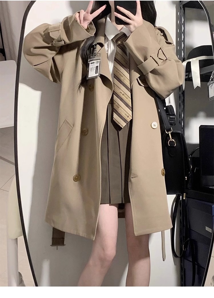 2024 Spring And Autumn New Korean High-End Black British Style Mid-Length Short Coat Jacket For Petite Women Trench_voghion.com