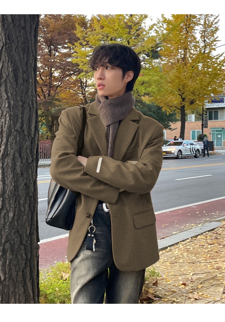 boy Boy ASCLO Korean Version Autumn Winter New Men's Short Old Money Style Trendy Handsome Versatile Suit Wool Coat_voghion.com