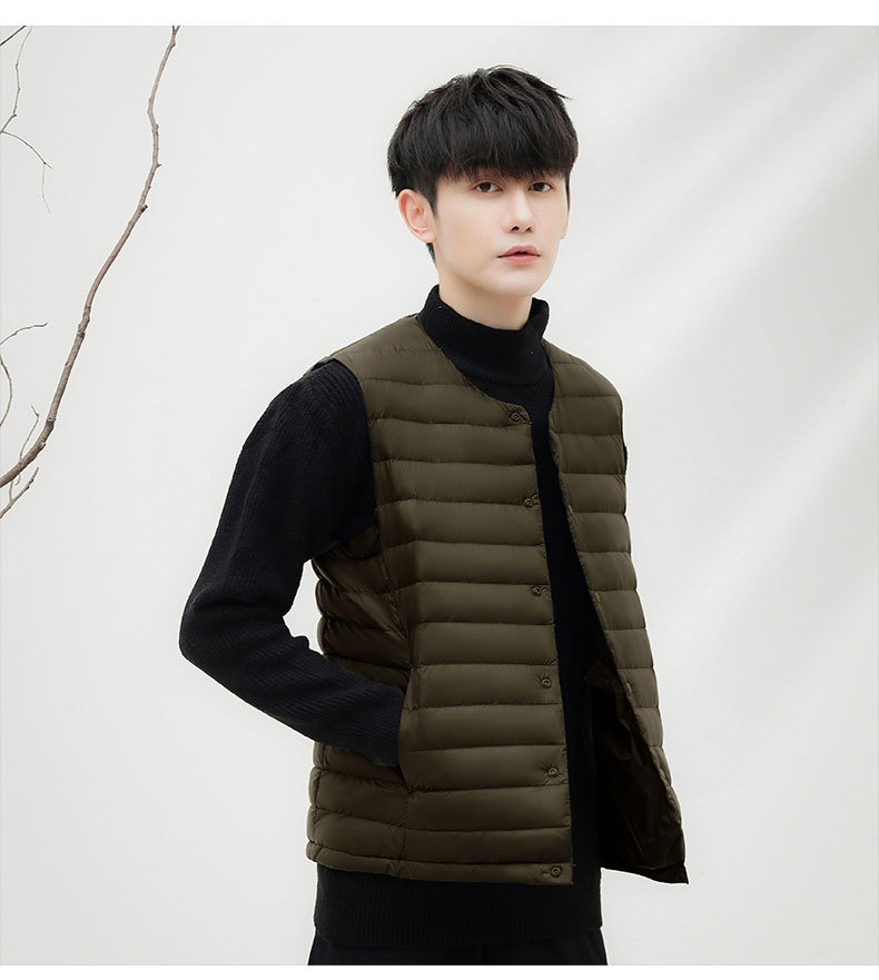 boy Pinghu Chixin 90% Fleece Solid Color New Men's V-Neck Round Neck Vest Down Jacket Large Size Coat_voghion.com