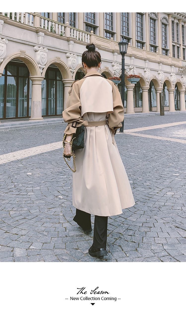 Modischer, eleganter Trenchcoat für Damen, mittellang, Herbst 2022, neuer Stil, Farbblock-Design, Overknee-Schnitt_voghion.com