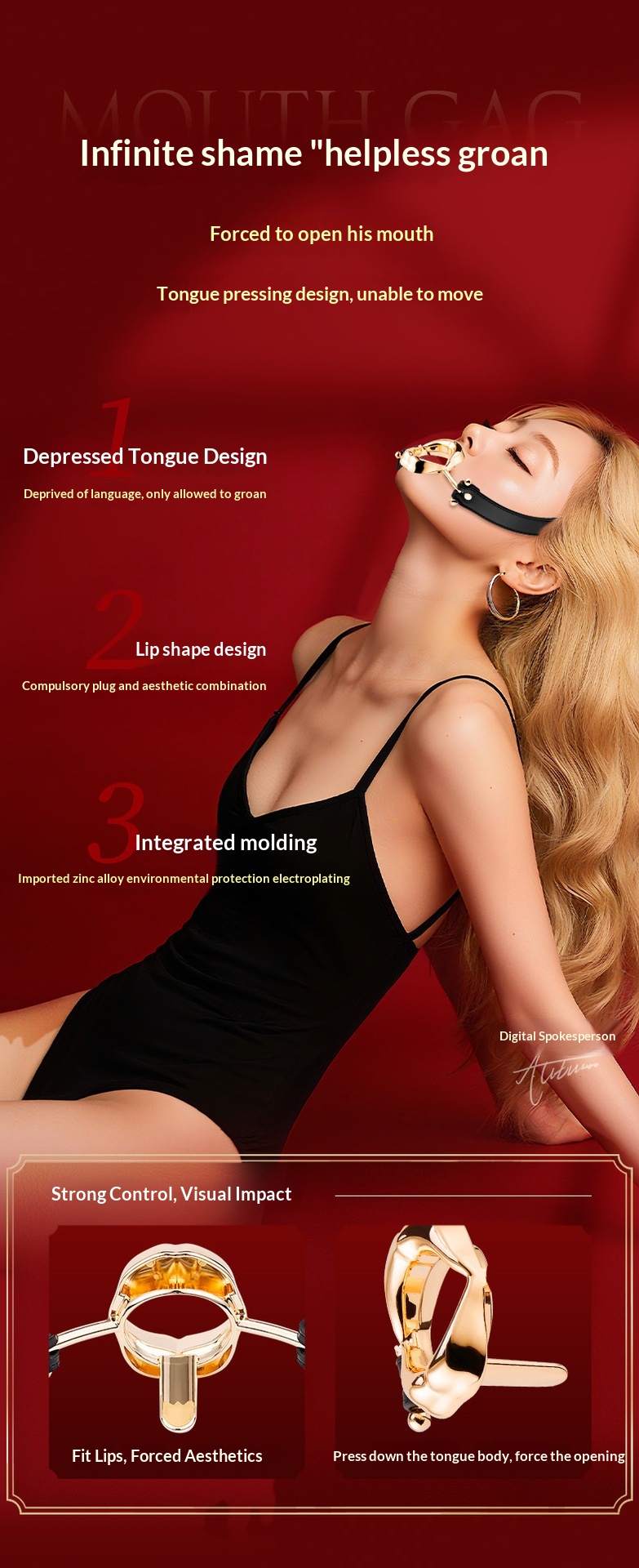 Eros Lab Rose Gold Ball SM Props Adult Erotic Flirting Metal Tongue Depression Mouth Gag Training Sex Aid Toys_voghion.com