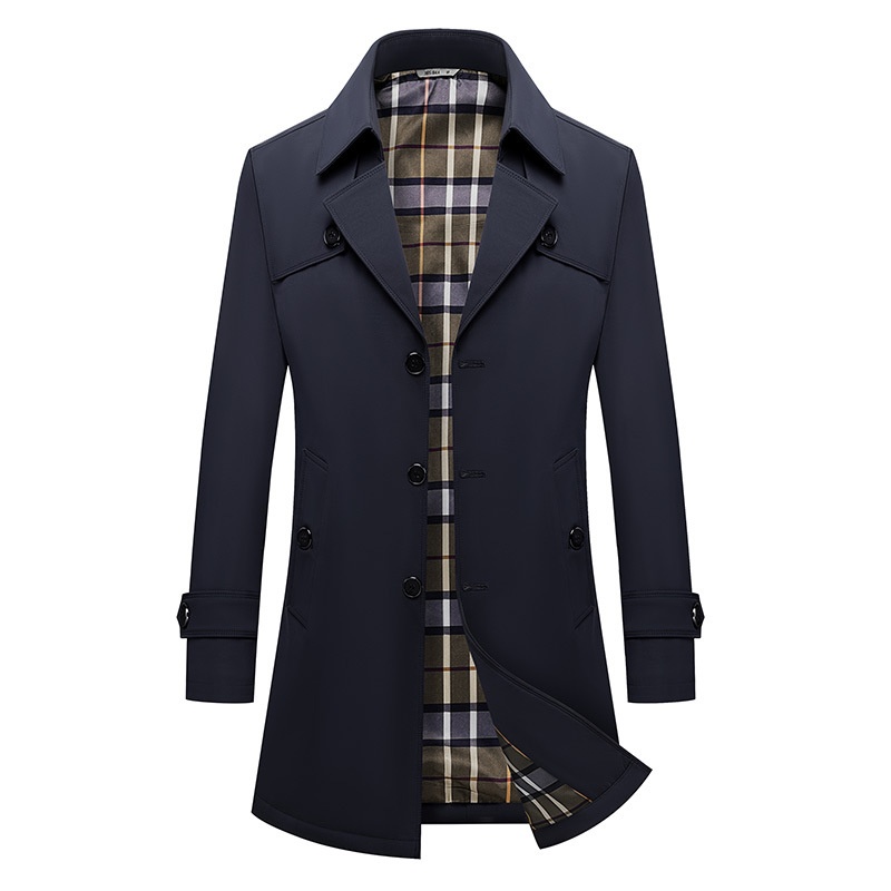 Damenbekleidung 2025 Neue große Größen Herren für Männer mittleren und jungen Alters Koreanischer Stil Slim Fit Einreiher Midi-Länge Trenchcoat_voghion.com