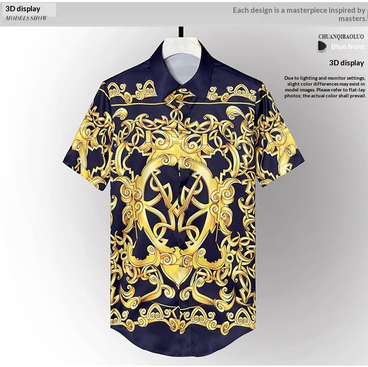 ForMen Gifan Belun European And American Style Short Sleeve Printed Slim Fit Men's Shirt Factory Supply_voghion.com