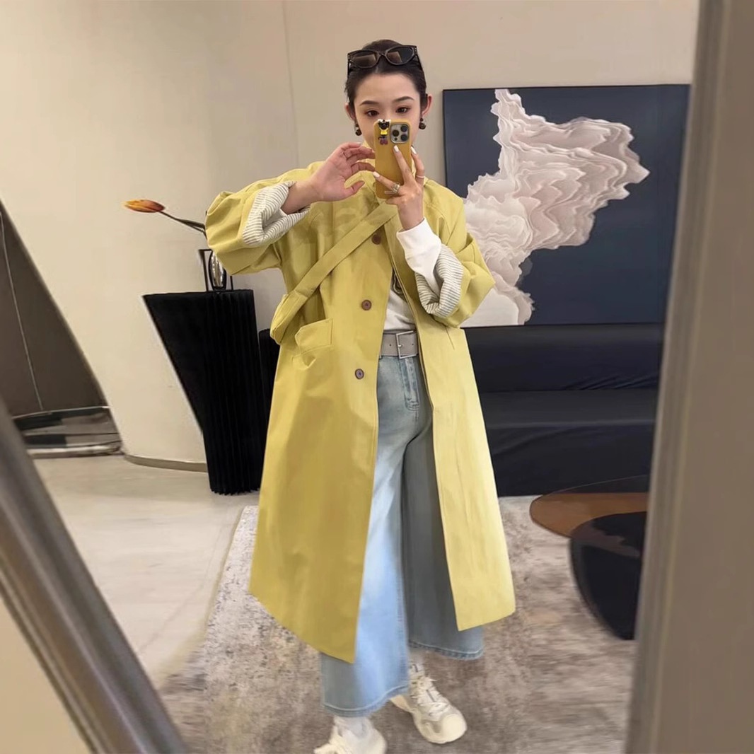 Damenbekleidung Damenbekleidung Damenbekleidung Eleganter, einreihiger Trenchcoat mit Stehkragen in mittlerer Länge, hochwertiger koreanischer Stil, locker geschnitten_voghion.com