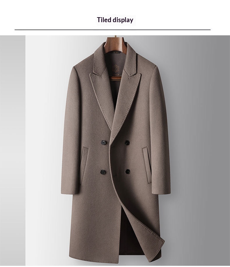 Manteau long d'automne-hiver pour homme, 100 % laine, col à revers pointus, doublure amovible en duvet d'oie, idéal pour les jeunes professionnels d'âge mûr. Chaud et confortable._voghion.com