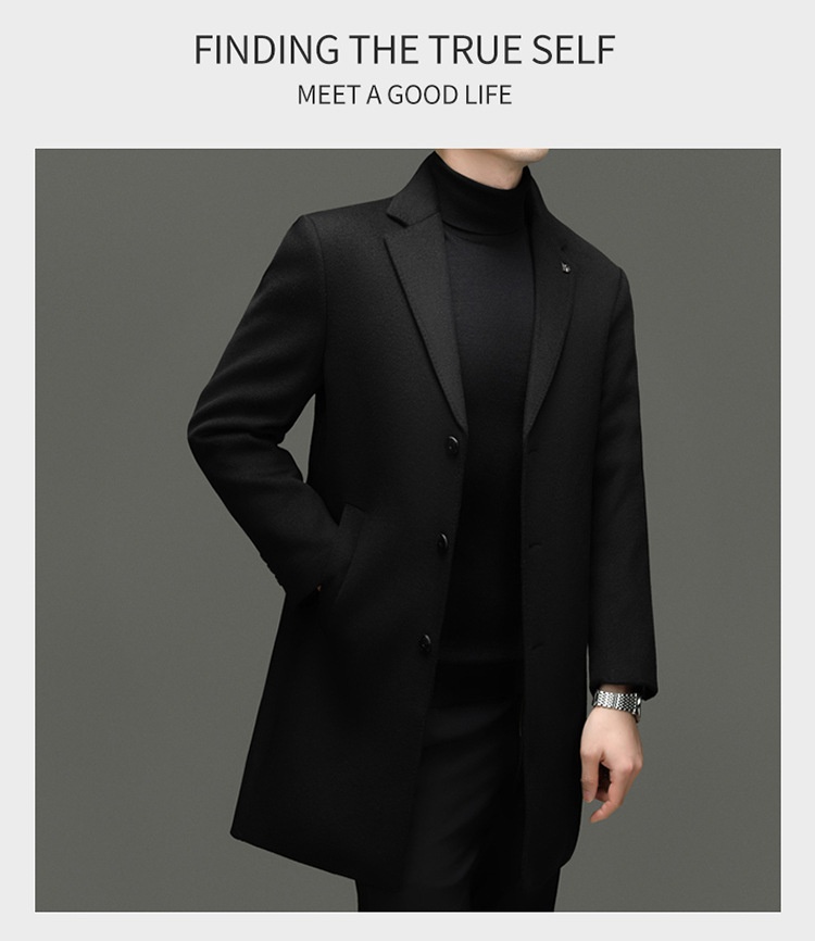 Boy Brand mittellanger Wollmantel aus reiner Wolle, Herren-Winterjacke mit herausnehmbarem Daunenfutter und Kragen_voghion.com