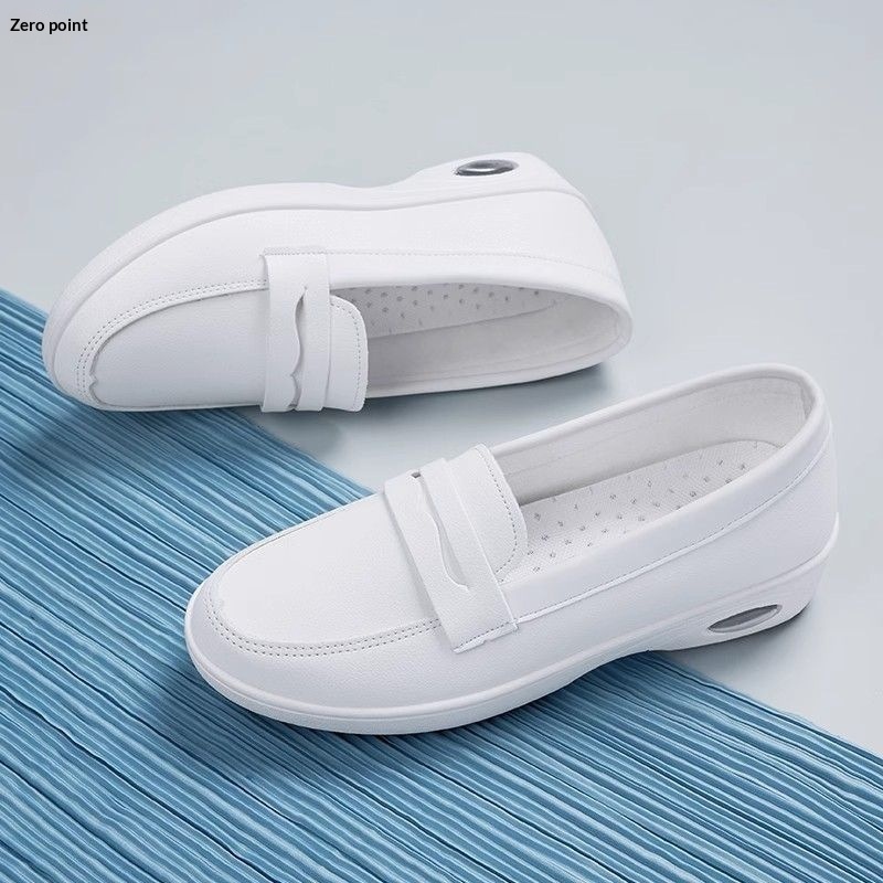 ShoeGlobe ShoeGlobe Air Cushion Nurse Shoes Women, White, Flat, Soft Height Increasing, Comfortable, Odor-Resistant, Non-Slip, Thick Sole,_voghion.com