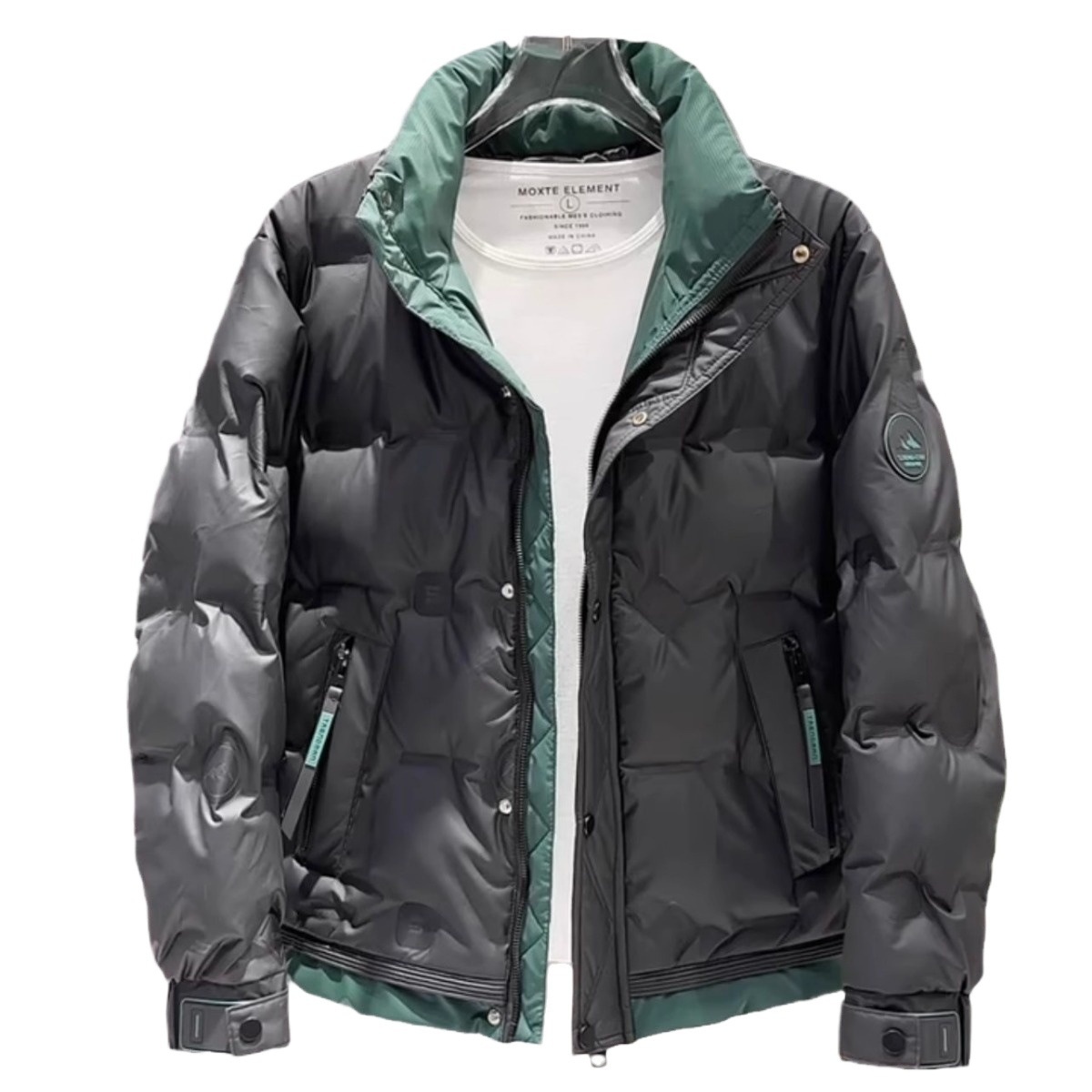 boy Down Jacket Stand Collar Winter New Thickened Color Block Warm Casual Short Coat Men's Trendy National Standard 50_voghion.com