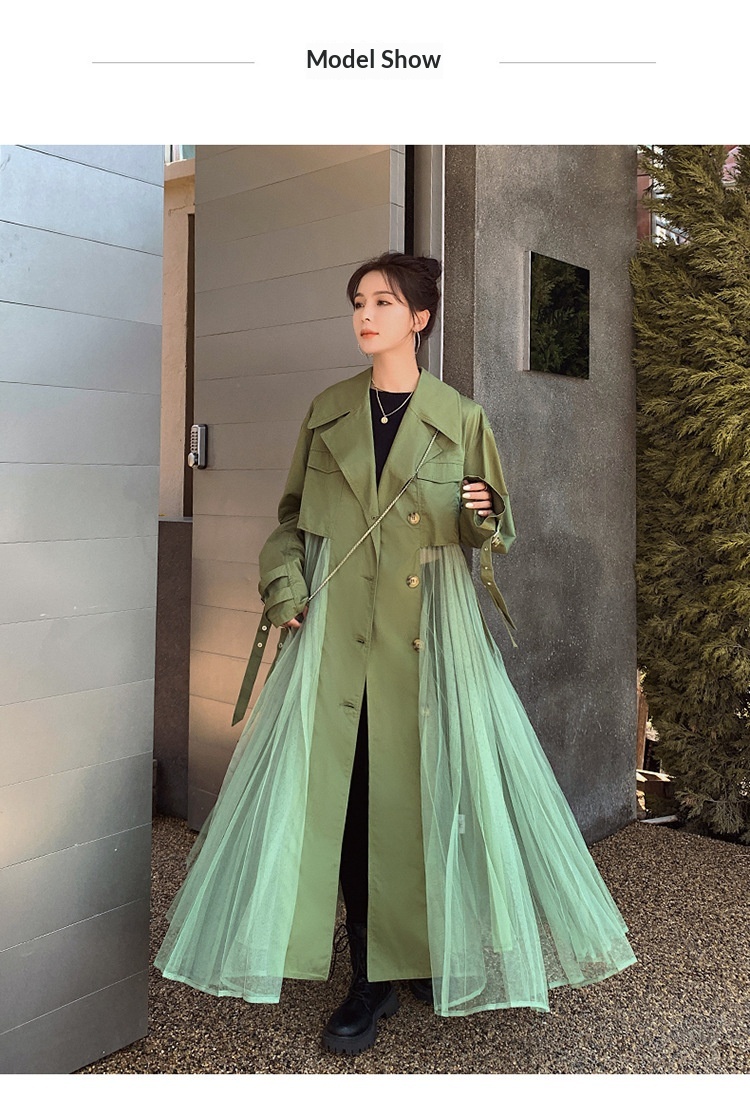 Women's Clothing Large Stock Available Spring And Autumn Khaki Trench For Women French Style Loose Mesh Patchwork Casual Elegant Coat_voghion.com