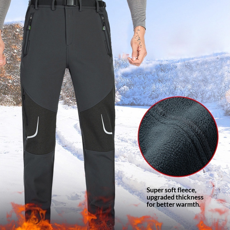 ActiveGo Plus Size Men's Outdoor Fleece Skiing Hiking Autumn Winter Thickened Warm Waterproof Wear-resistant Soft Shell Pants_voghion.com