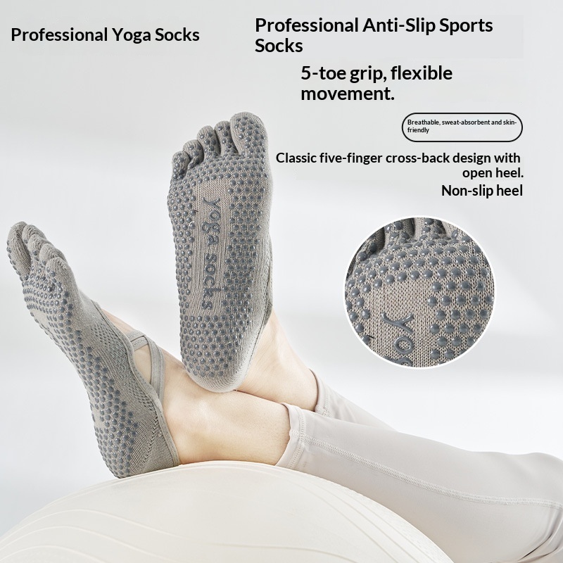 Surge Surge Five-Finger Yoga Socks Women, Non-Slip Pilates Socks, Toe-Separating, Open Back, Lace-Up, Pure Cotton, Sports, Wholesale_voghion.com