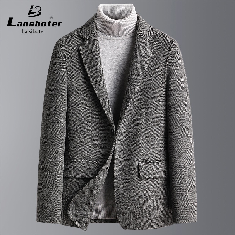 BOY BOY Autumn Winter Handmade Double-Sided Wool Herringbone Pattern Men's Split Non-Iron Small Suit Jacket For Men_voghion.com