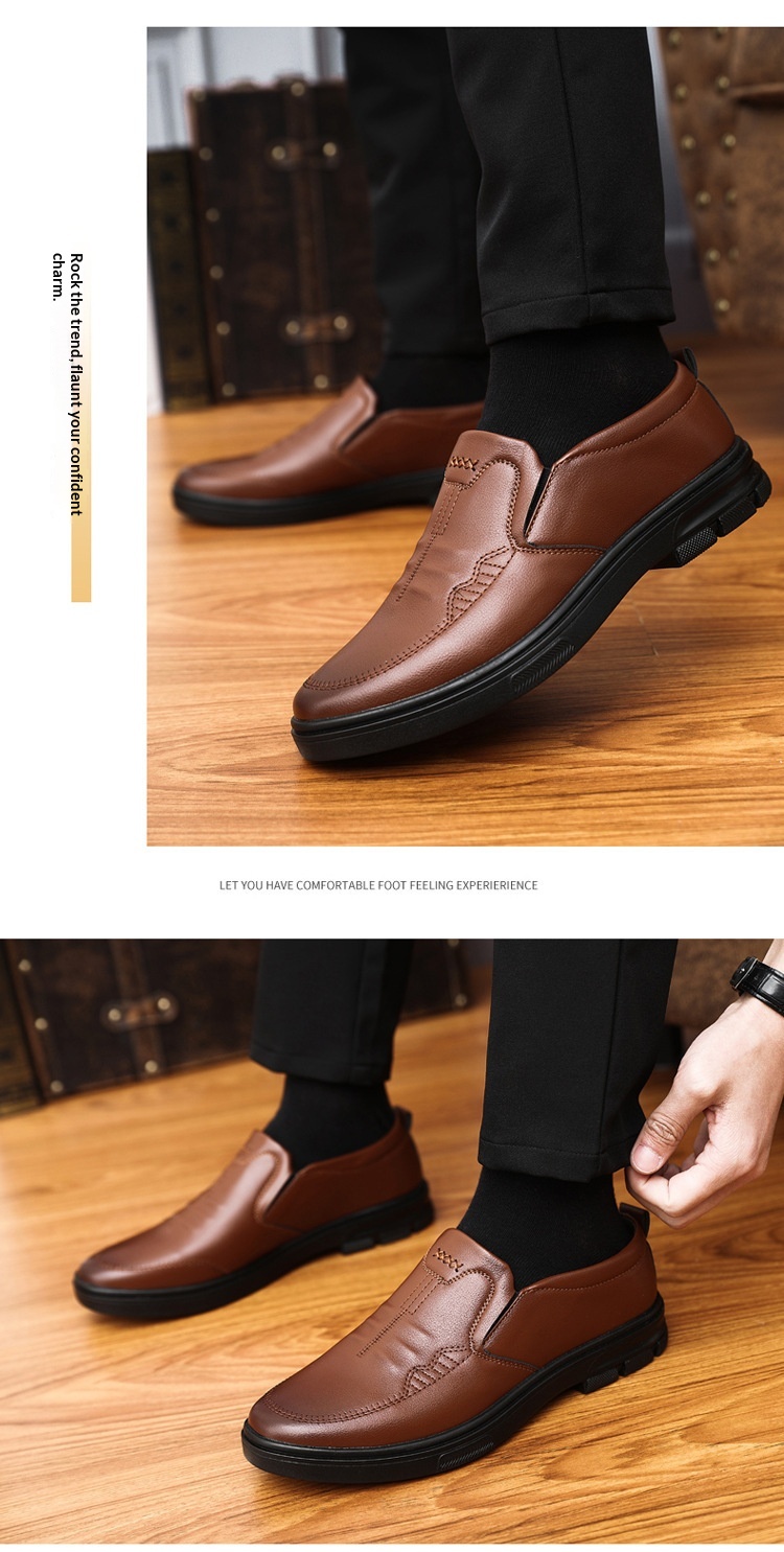 Glide Men's 2023 Autumn New Slip-On Casual Soft Sole Dad Flat Middle-Aged Leather Shoes_voghion.com