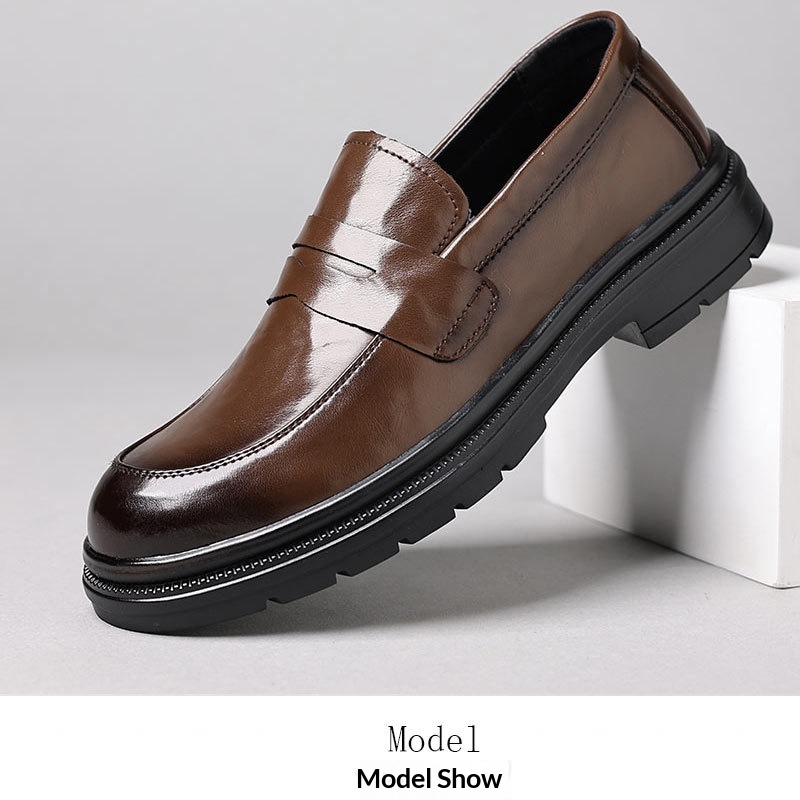 Glide Genuine Leather Men's Casual Soft Sole Shoes Wear-Resistant Versatile Trendy Comfortable Slip-On Loafers_voghion.com