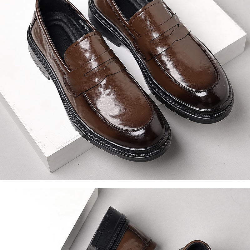 Glide Genuine Leather Men's Casual Soft Sole Shoes Wear-Resistant Versatile Trendy Comfortable Slip-On Loafers_voghion.com