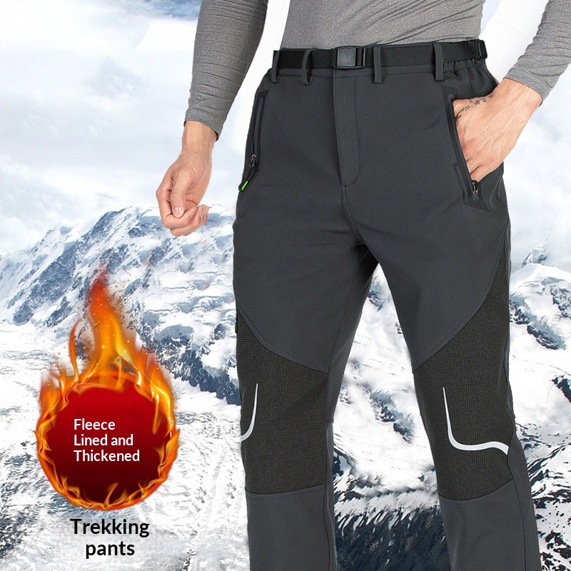 ActiveGo Plus Size Men's Outdoor Fleece Skiing Hiking Autumn Winter Thickened Warm Waterproof Wear-resistant Soft Shell Pants_voghion.com