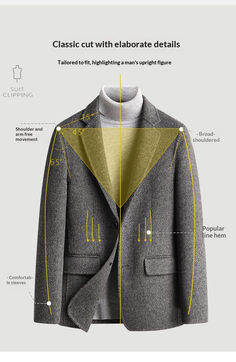 BOY BOY Autumn Winter Handmade Double-Sided Wool Herringbone Pattern Men's Split Non-Iron Small Suit Jacket For Men_voghion.com