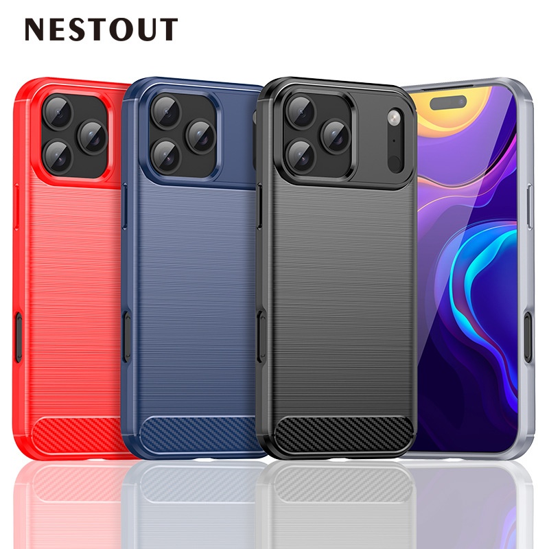 Sınır Ötesi Uyumlu Yeni 17 TPU Fırçalanmış Karbon Fiber Darbeye Dayanıklı 16PM Telefon Kılıfı_voghion.com
