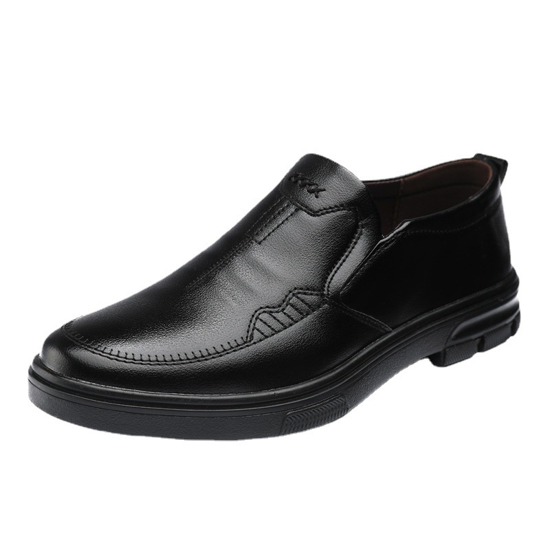 Glide Men's 2023 Autumn New Slip-On Casual Soft Sole Dad Flat Middle-Aged Leather Shoes_voghion.com