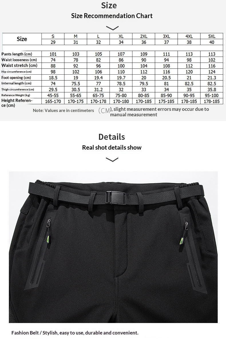 ActiveGo Plus Size Men's Outdoor Fleece Skiing Hiking Autumn Winter Thickened Warm Waterproof Wear-resistant Soft Shell Pants_voghion.com