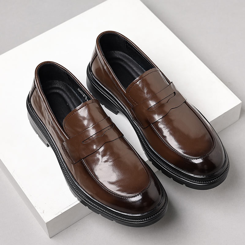 Glide Genuine Leather Men's Casual Soft Sole Shoes Wear-Resistant Versatile Trendy Comfortable Slip-On Loafers_voghion.com