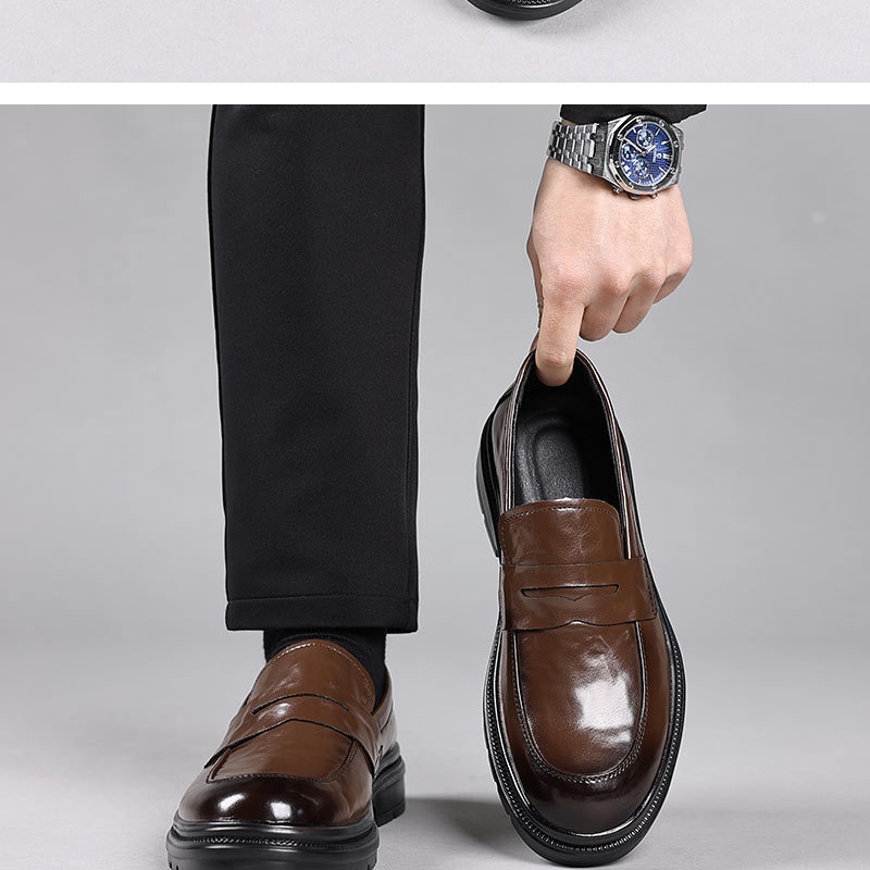 Glide Genuine Leather Men's Casual Soft Sole Shoes Wear-Resistant Versatile Trendy Comfortable Slip-On Loafers_voghion.com