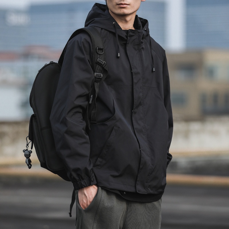 ActiveGo 2024 Herfst/Winter Functionele Outdoorjas, Losse, Veelzijdige Herenjas, Trendy Herenvest met Capuchon, Japanse Stijl, Windbreaker_voghion.com