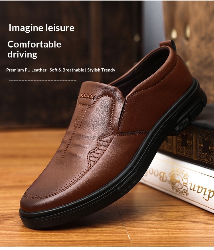 Glide Men's 2023 Autumn New Slip-On Casual Soft Sole Dad Flat Middle-Aged Leather Shoes_voghion.com