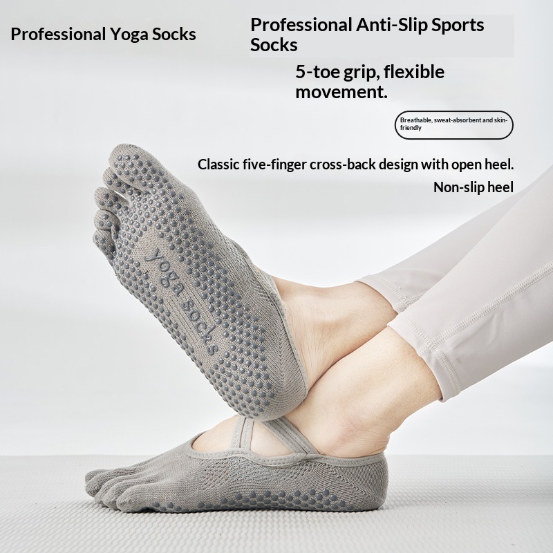 Surge Surge Five-Finger Yoga Socks Women, Non-Slip Pilates Socks, Toe-Separating, Open Back, Lace-Up, Pure Cotton, Sports, Wholesale_voghion.com