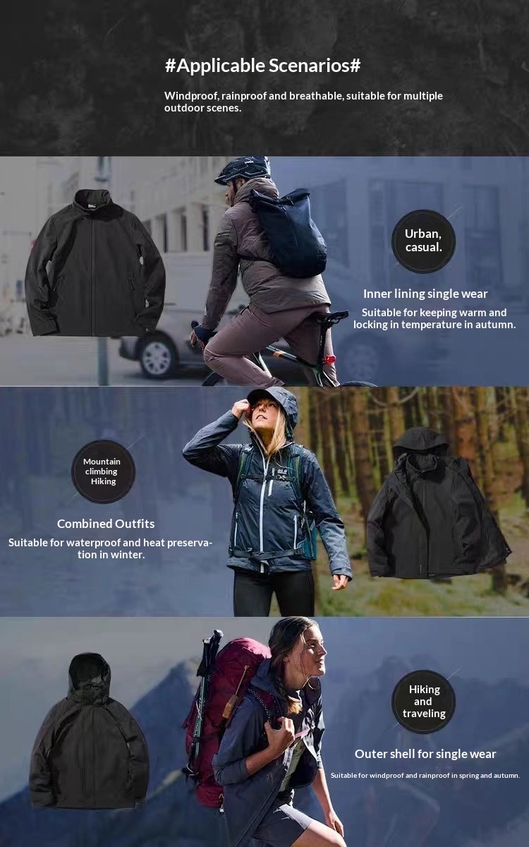 ActiveGo Langjia Same Style Autumn Winter Outdoor Jacket Three-in-One Men's Detachable Two-Piece Windproof Waterproof Coat_voghion.com
