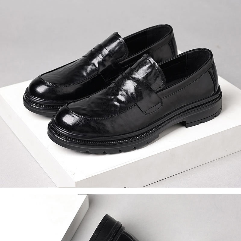 Glide Genuine Leather Men's Casual Soft Sole Shoes Wear-Resistant Versatile Trendy Comfortable Slip-On Loafers_voghion.com