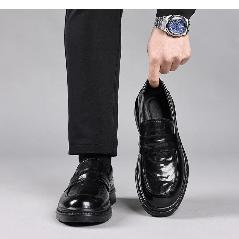 Glide Genuine Leather Men's Casual Soft Sole Shoes Wear-Resistant Versatile Trendy Comfortable Slip-On Loafers_voghion.com