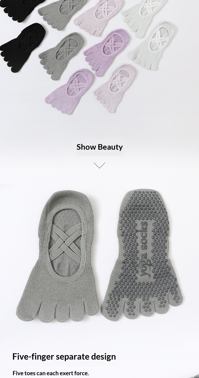 Surge Surge Five-Finger Yoga Socks Women, Non-Slip Pilates Socks, Toe-Separating, Open Back, Lace-Up, Pure Cotton, Sports, Wholesale_voghion.com
