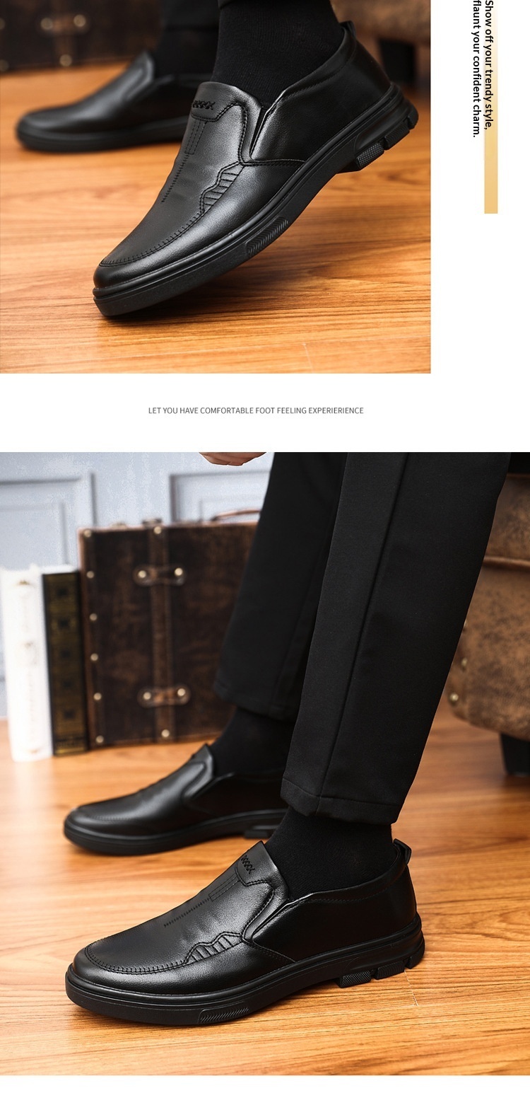 Glide Men's 2023 Autumn New Slip-On Casual Soft Sole Dad Flat Middle-Aged Leather Shoes_voghion.com