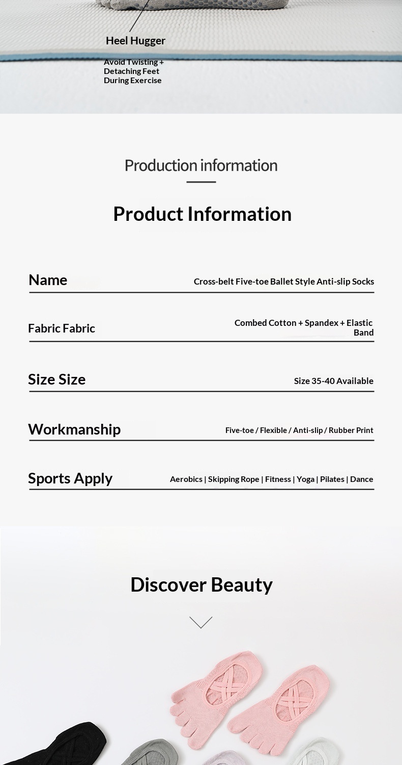 Surge Surge Five-Finger Yoga Socks Women, Non-Slip Pilates Socks, Toe-Separating, Open Back, Lace-Up, Pure Cotton, Sports, Wholesale_voghion.com