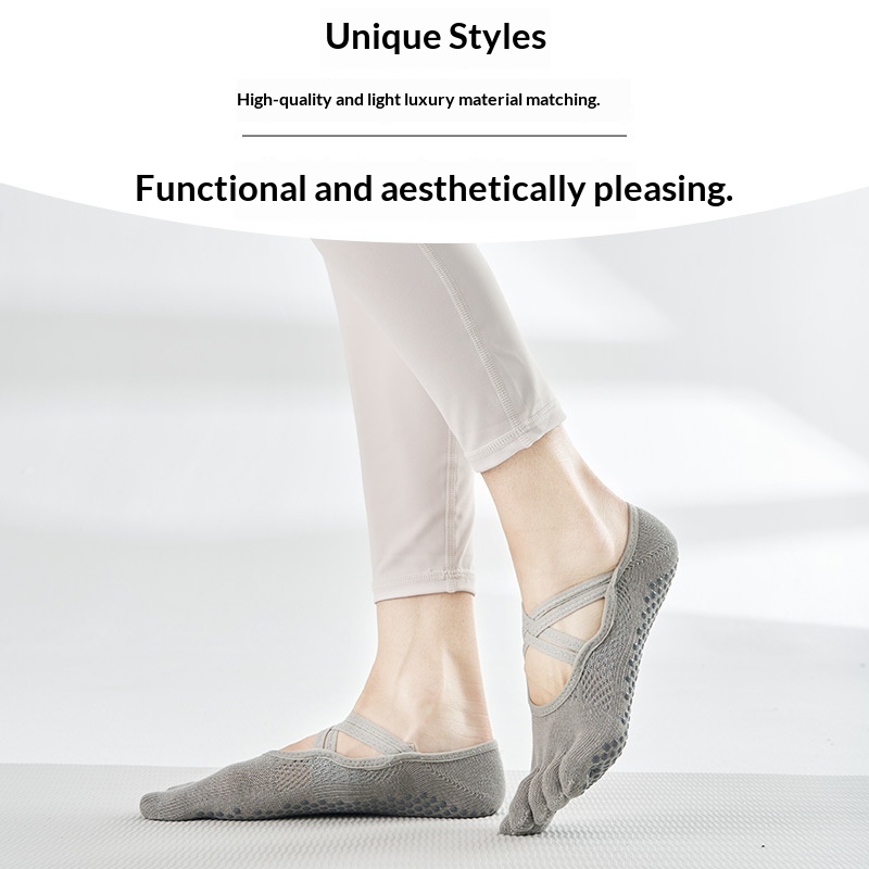 Surge Surge Five-Finger Yoga Socks Women, Non-Slip Pilates Socks, Toe-Separating, Open Back, Lace-Up, Pure Cotton, Sports, Wholesale_voghion.com