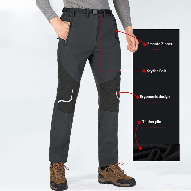 ActiveGo Plus Size Men's Outdoor Fleece Skiing Hiking Autumn Winter Thickened Warm Waterproof Wear-resistant Soft Shell Pants_voghion.com