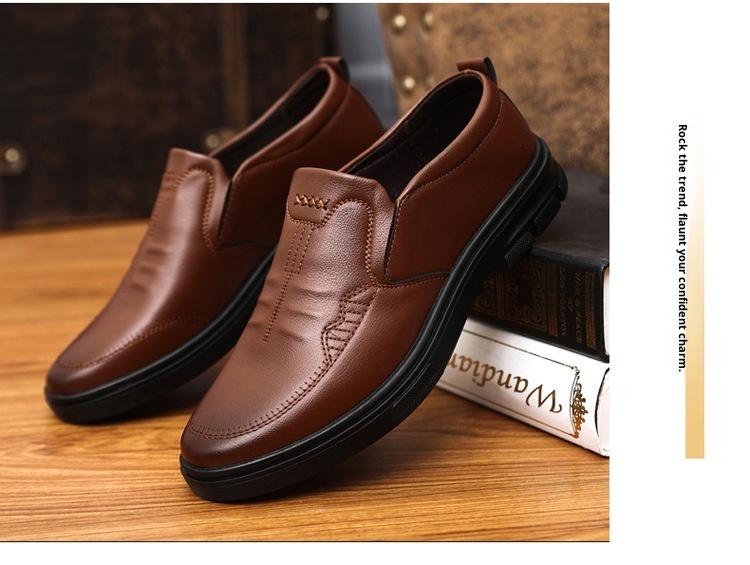 Glide Men's 2023 Autumn New Slip-On Casual Soft Sole Dad Flat Middle-Aged Leather Shoes_voghion.com