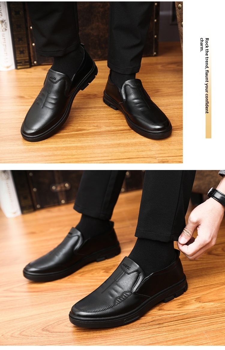 Glide Men's 2023 Autumn New Slip-On Casual Soft Sole Dad Flat Middle-Aged Leather Shoes_voghion.com